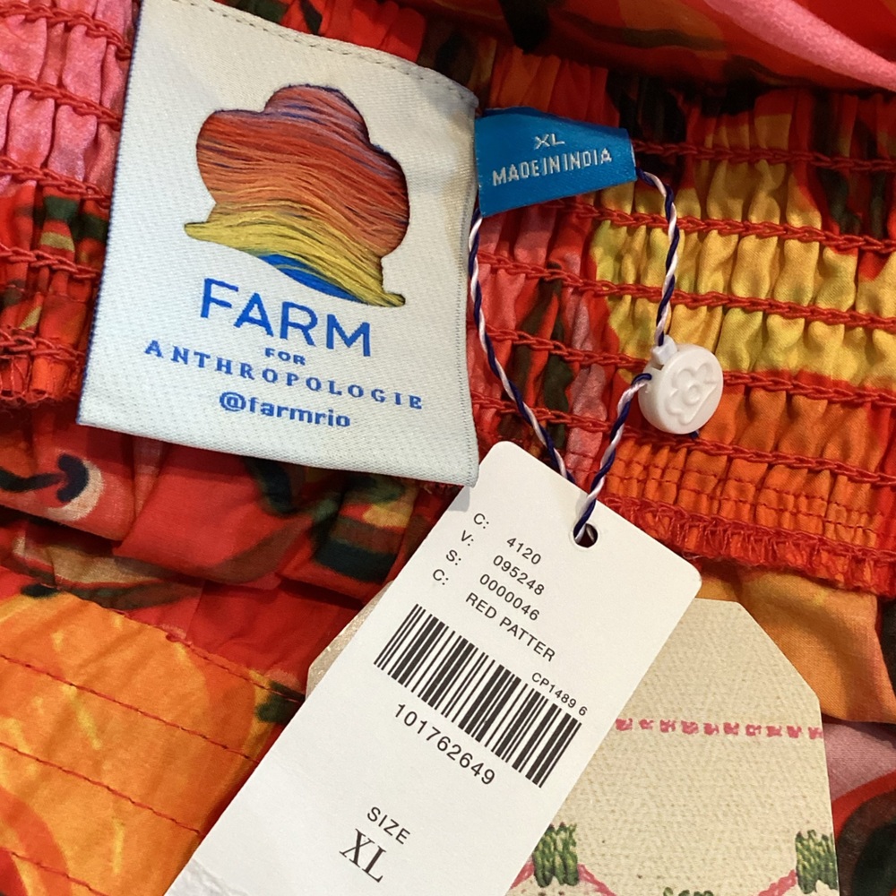 🍊FARM Rio Tiered Midi Skirt Flare Hem New XL Printed Orange Fruit Anthropologie - Picture 14 of 15